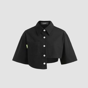 Cider Medium Black Asymmetrical Hem Top Blouse pocket collar goth grunge buttons